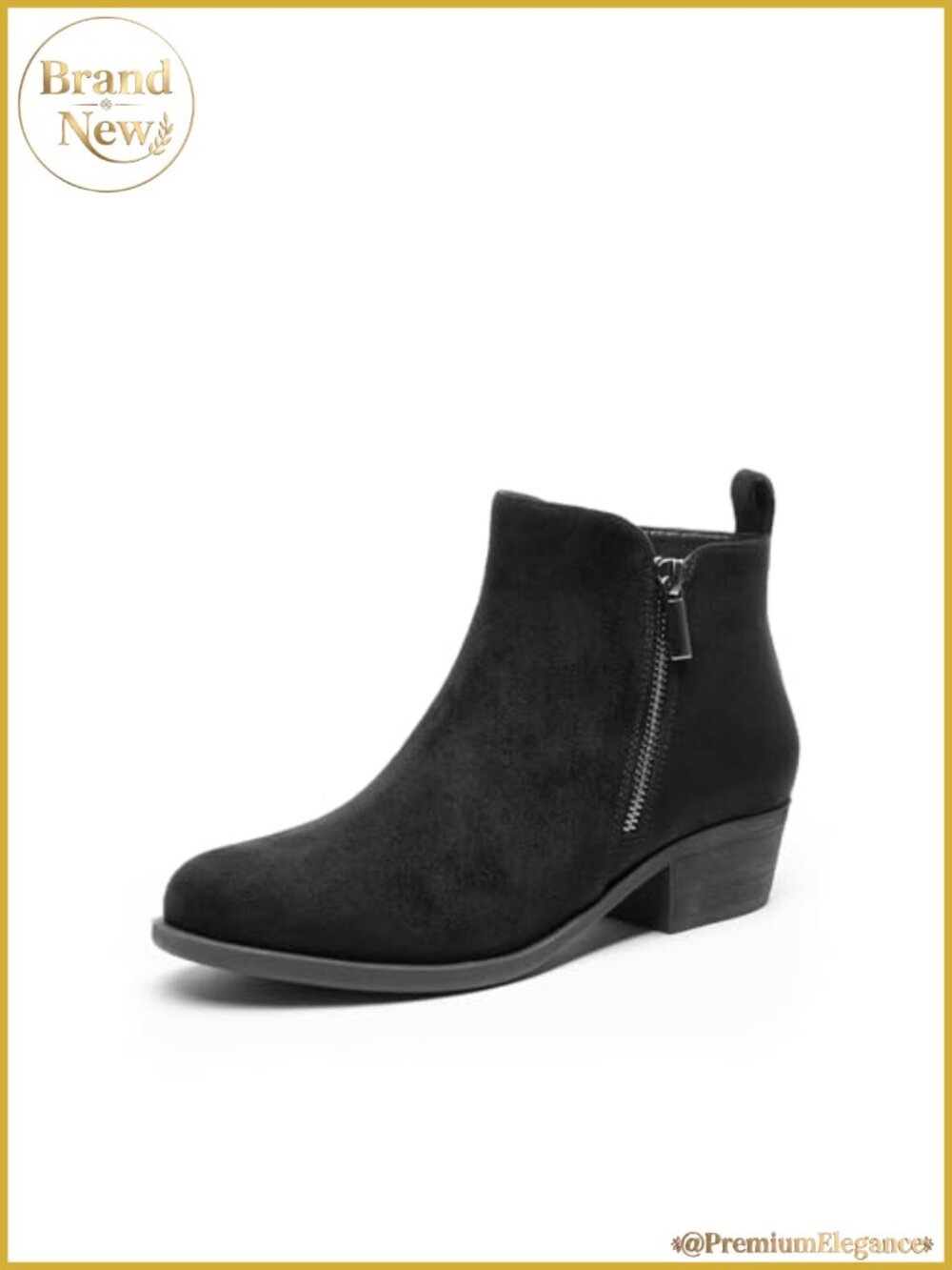 Women's Faux Suede Ankle Boots Low Chunky Heel Dual Zip Booties